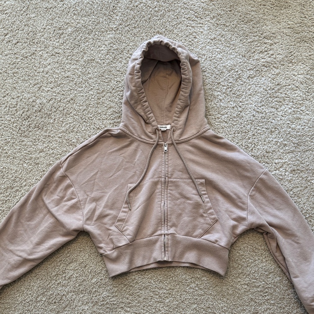 Garage Beige Cropped Hoodie Jacket